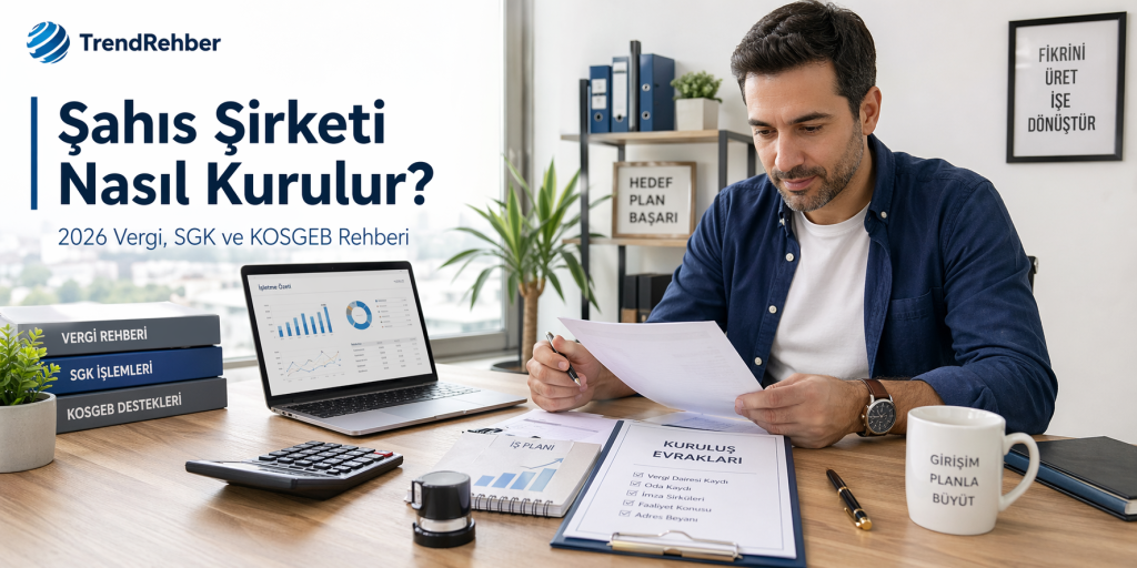 Şahıs şirketi kurma sürecinde vergi açılışı, SGK işlemleri, KOSGEB desteği ve kuruluş evraklarını anlatan 2026 rehberi