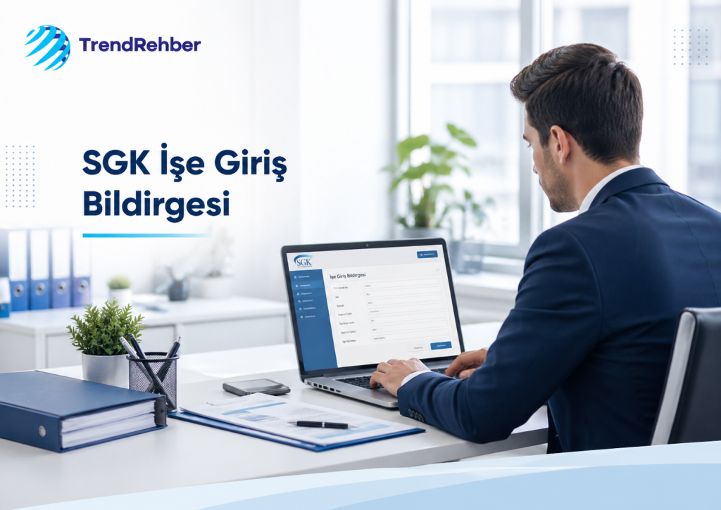 SGK işe giriş bildirgesi işlemini bilgisayar üzerinden yapan işvereni gösteren rehber görseli